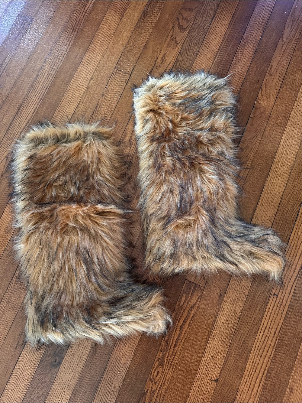 Faux Fur Knee-High Boots in Brown & Black